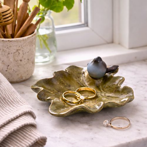 Ceramic Garden Leaf with Songbird Accent