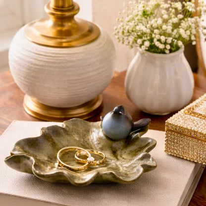 Ceramic Garden Leaf with Songbird Accent