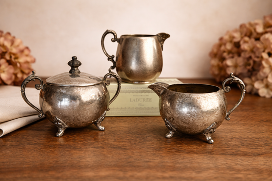 Vintage cream and sugar set with bonus creamer, 3 pcs