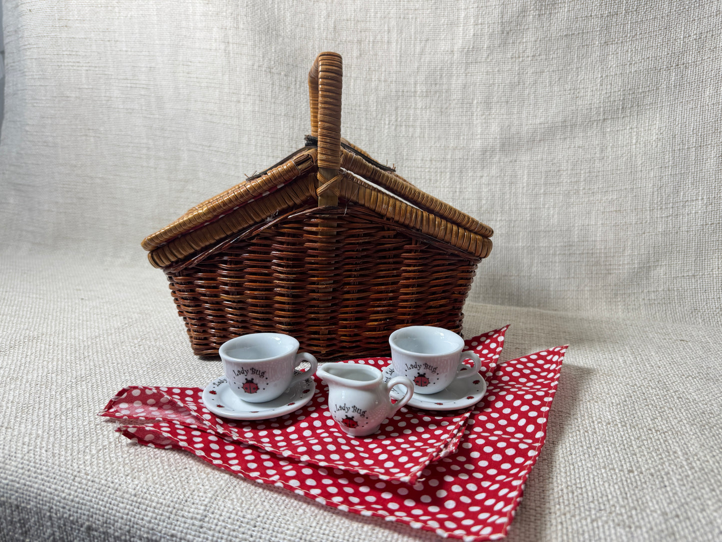 Wicker Basket with handle child's tea party set