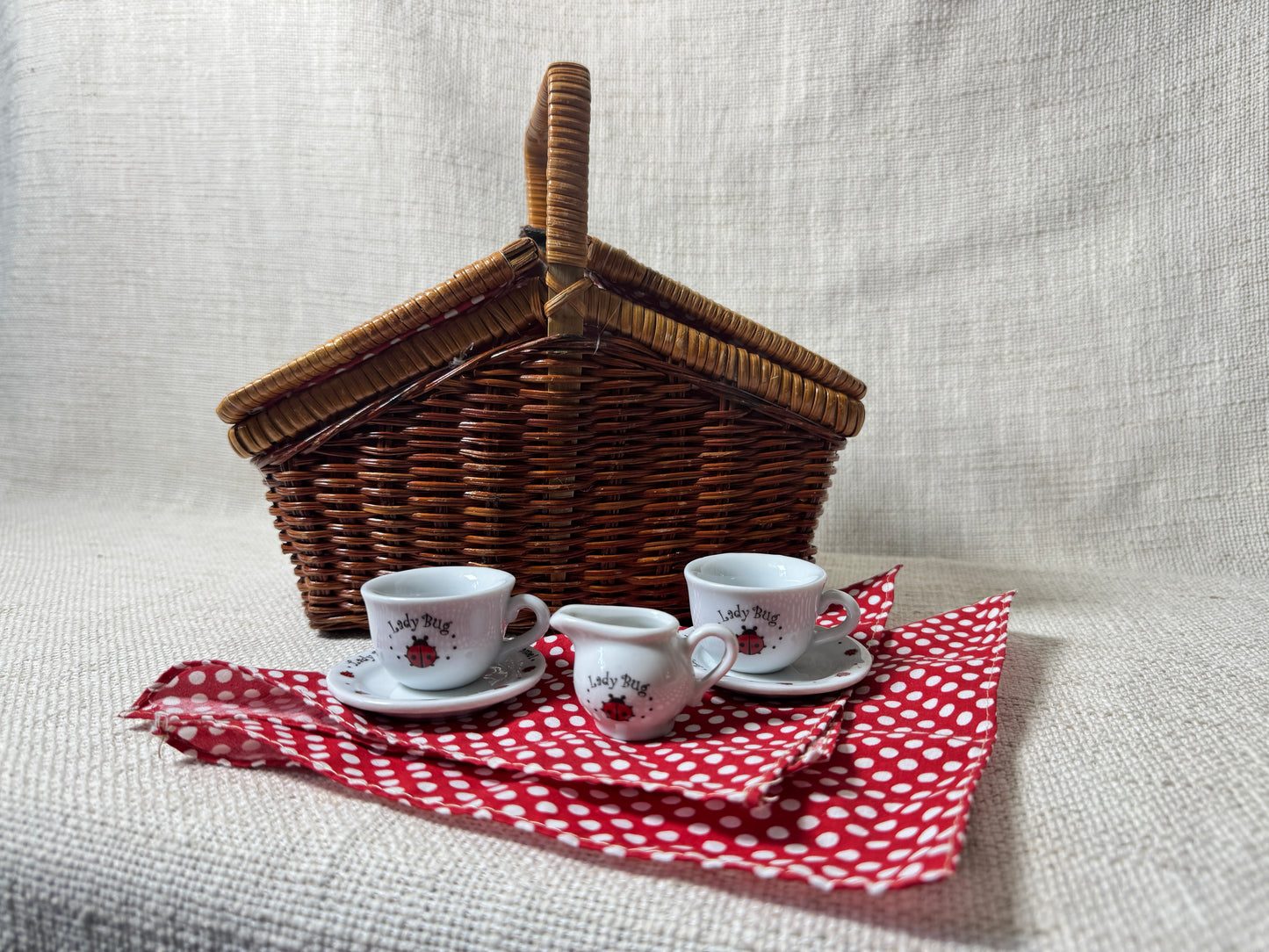 Wicker Basket with handle child's tea party set