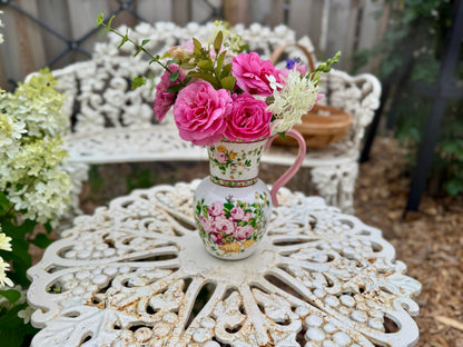 Laura Ashley Pink Roses Pitcher Vase 7 1/2" Tall
