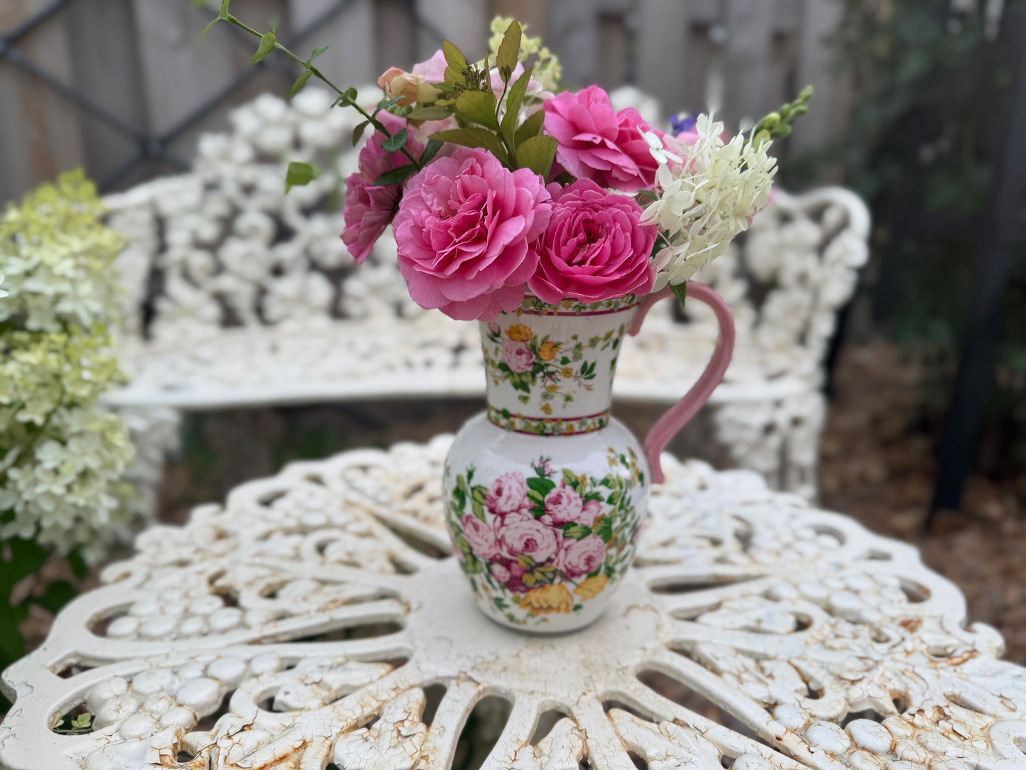 Laura Ashley Pink Roses Pitcher Vase 7 1/2" Tall