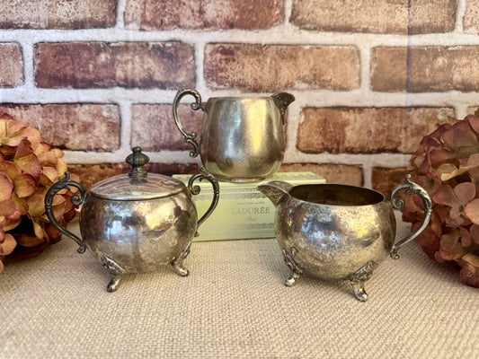 Vintage cream and sugar set with bonus creamer, 3 pcs