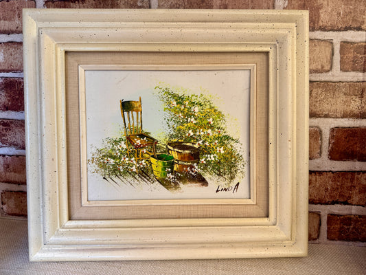 Vintage Framed Original Oil Painting , Garden