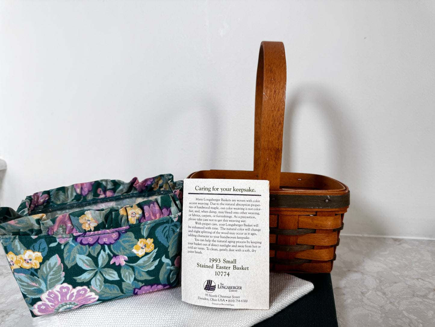 Vintage 1993 Longaberger Easter Basket with Floral Liner and Protector