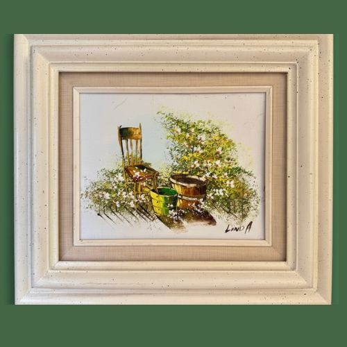 Framed Original Oil Painting , Garden