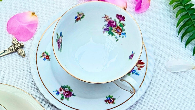 Vintage Teacup & Saucer with a Sweet Honey Bee Silver Spoon